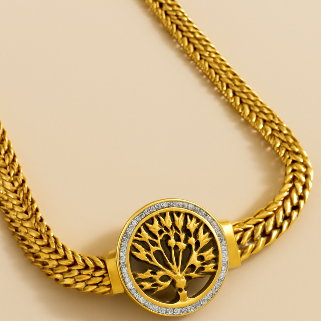 Elegant 14K gold-plated stainless steel bracelet with tree of life