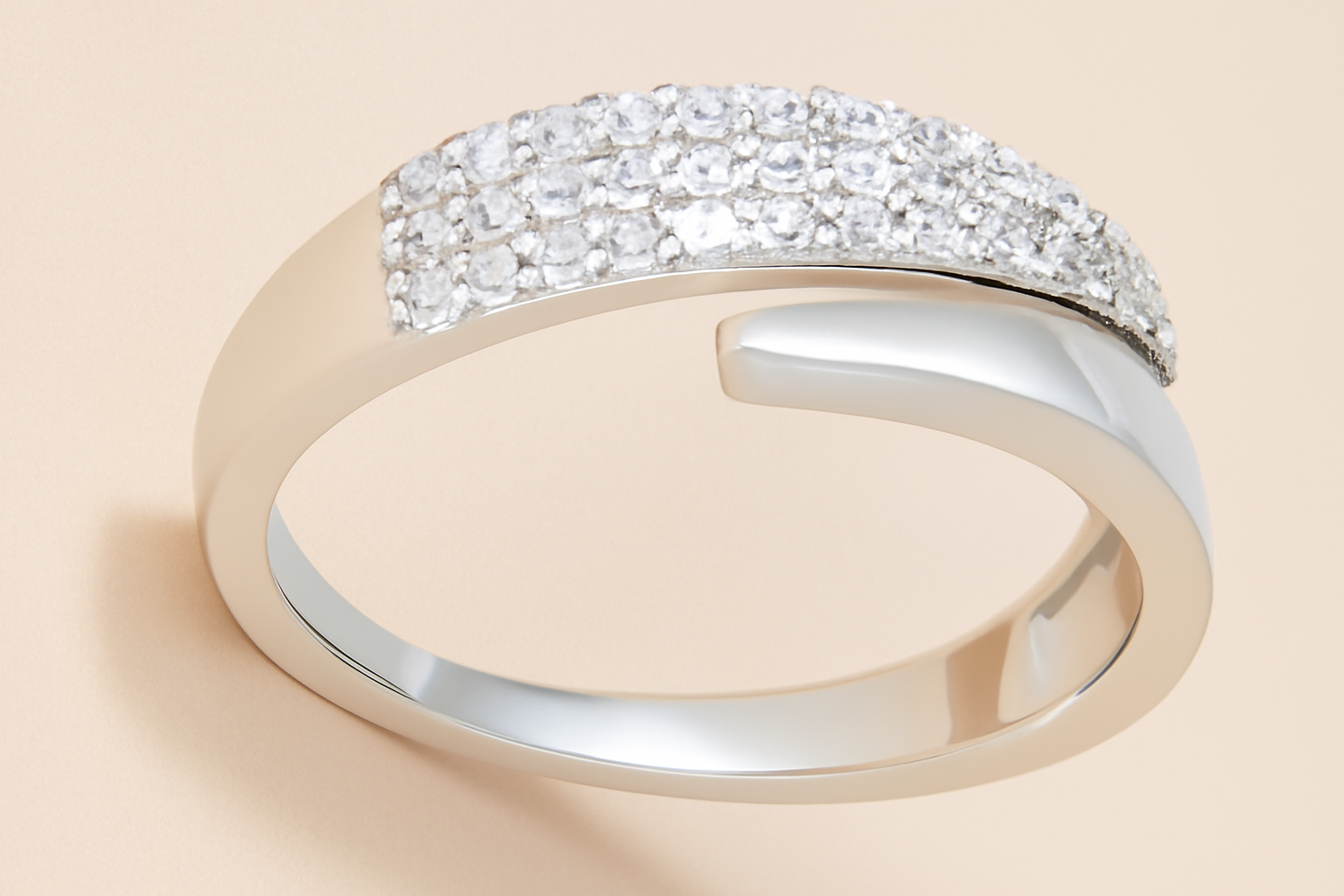 Open ladies' ring with pointed wing design - synthetic zirconia
