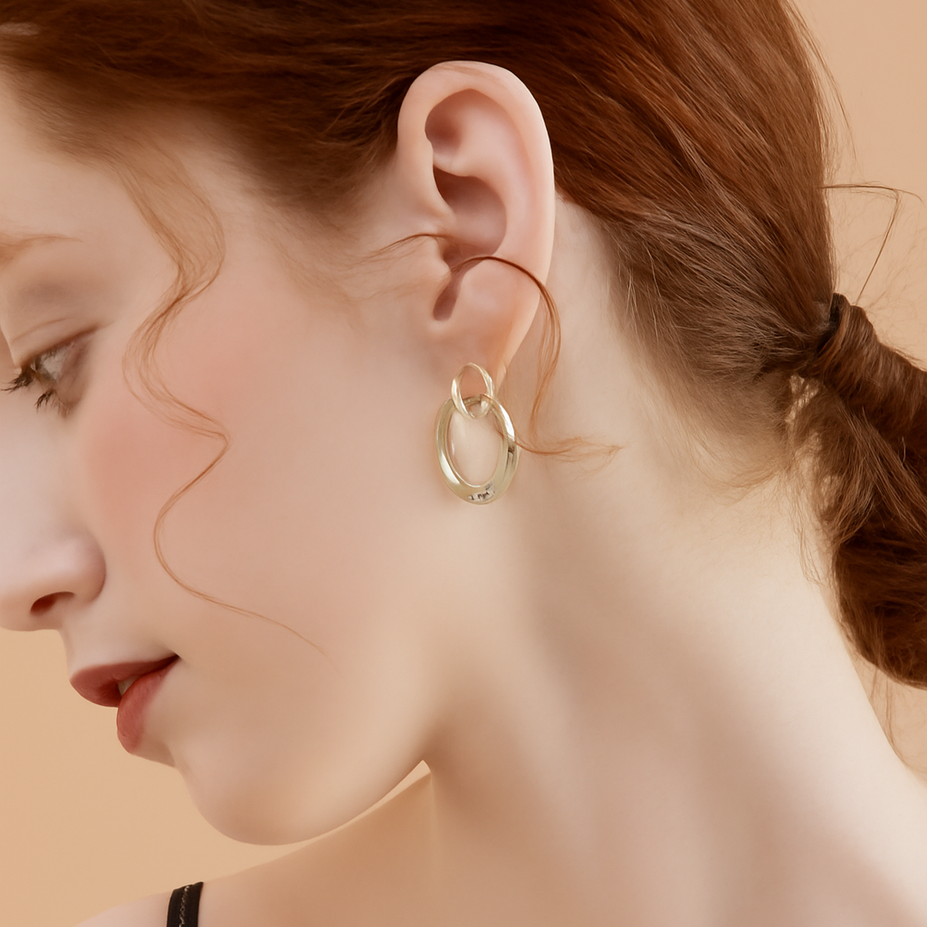 Gold-Plated Geometric Earrings – Featuring Exquisite Glass Inlay