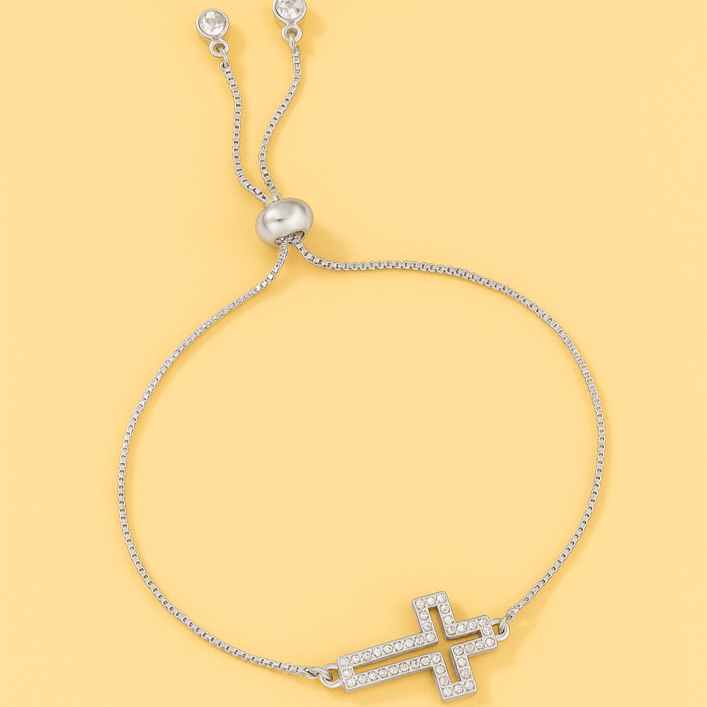 Ornate Rhinestone Cross Bracelet - for Women