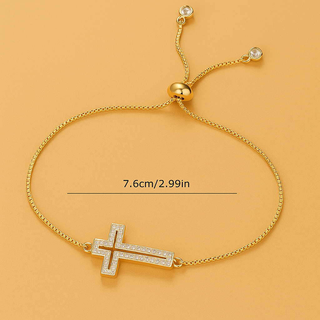 Ornate Rhinestone Cross Bracelet - for Women