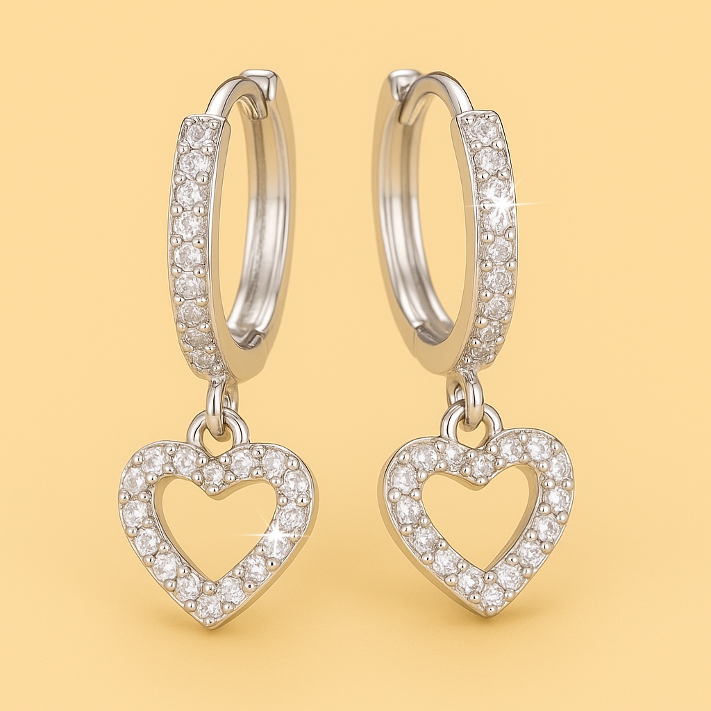 Delicate Heart Drop Hoops in 18K Gold Plating