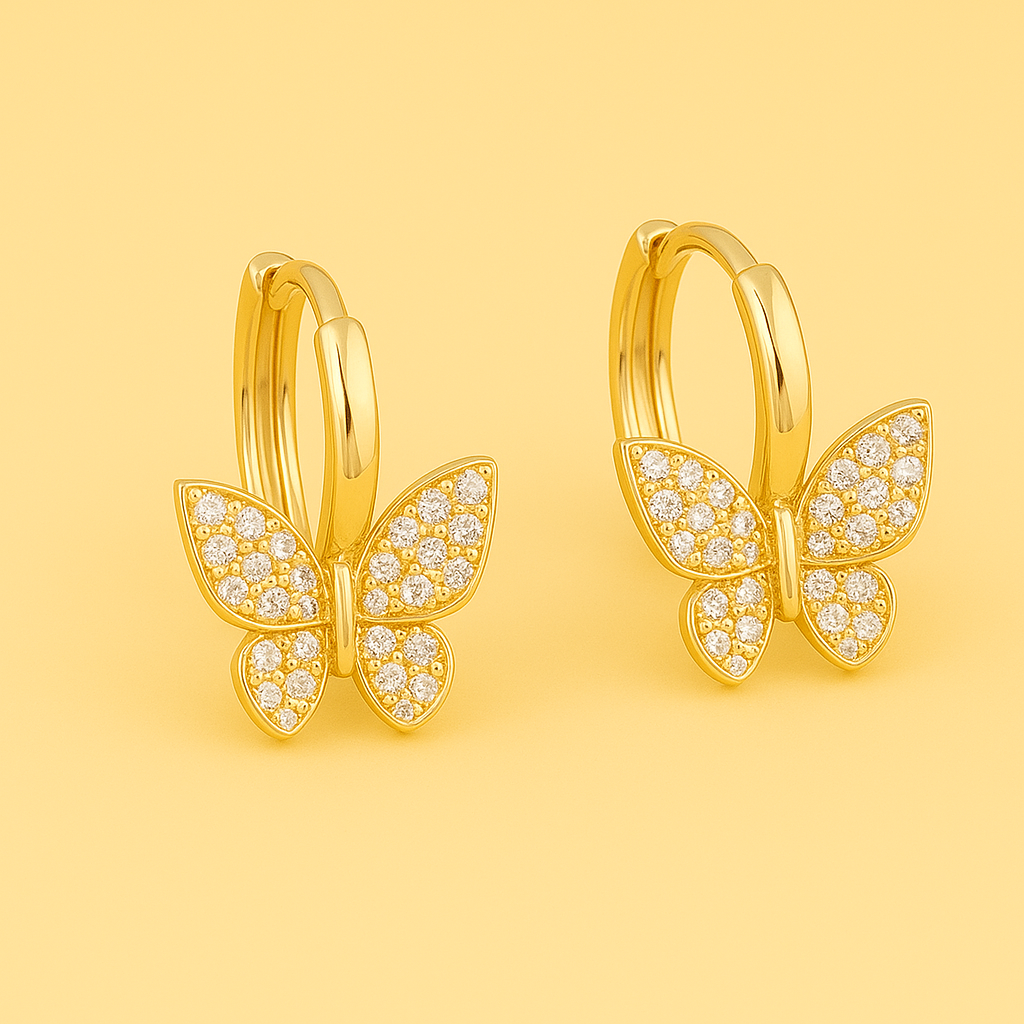 Golden butterfly earrings with sparkling zirconia