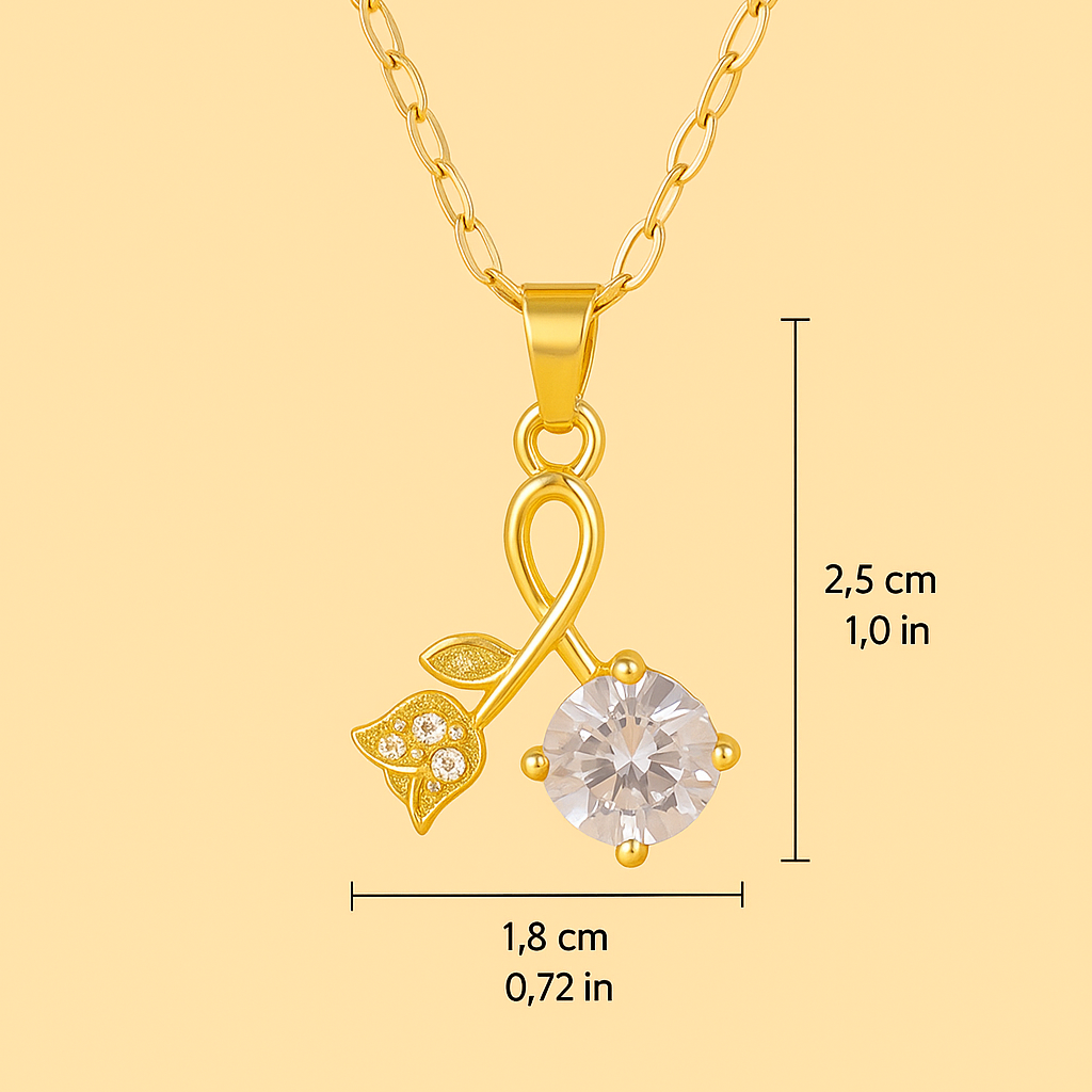 Romantic rose & cherry blossom zirconia pendant necklace