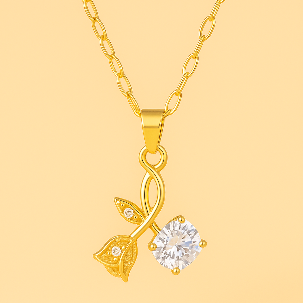 Romantic rose & cherry blossom zirconia pendant necklace