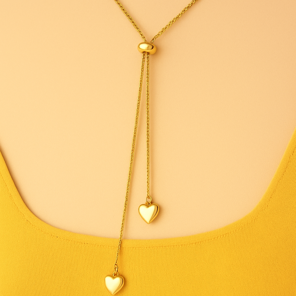 Adjustable 18K Gold-plated Heart Shaped Pendant Necklace for Women