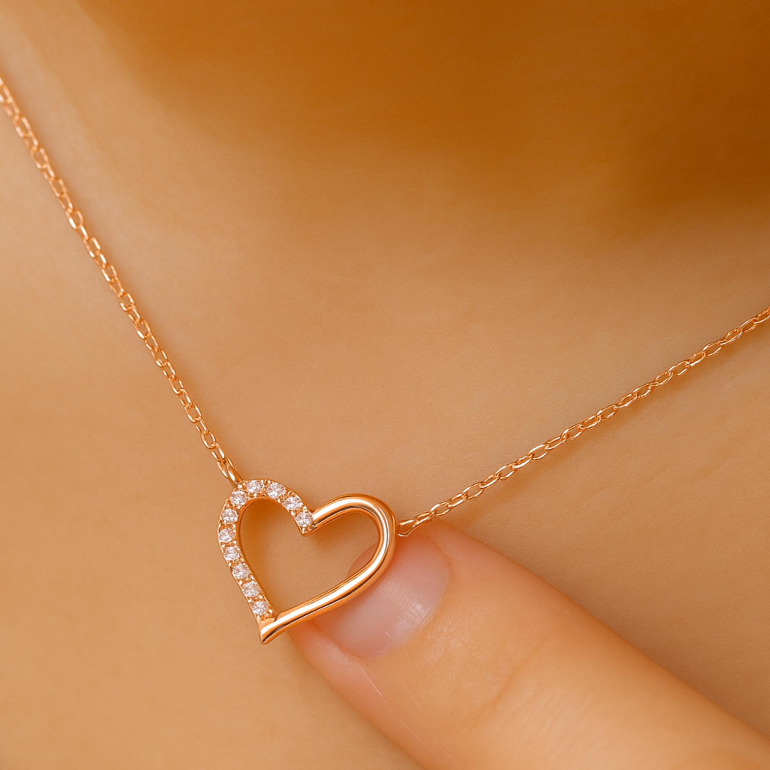 Elegant Heart Pendant Necklace with Synthetic Zirconia
