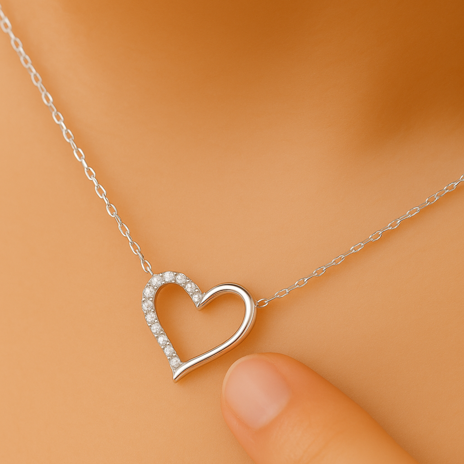 Elegant Heart Pendant Necklace with Synthetic Zirconia