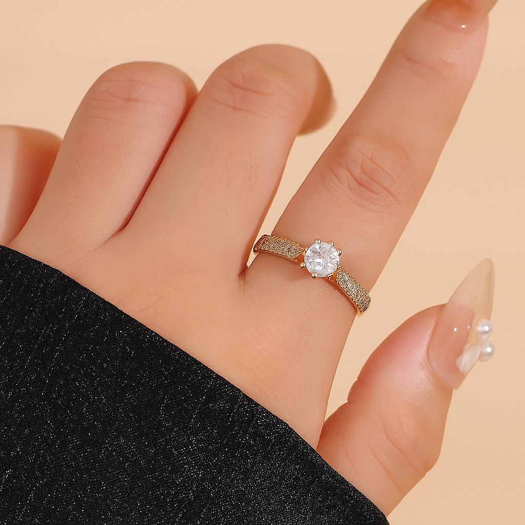 Elegant Copper Ring - Retro Design with Sparkling Zirconia