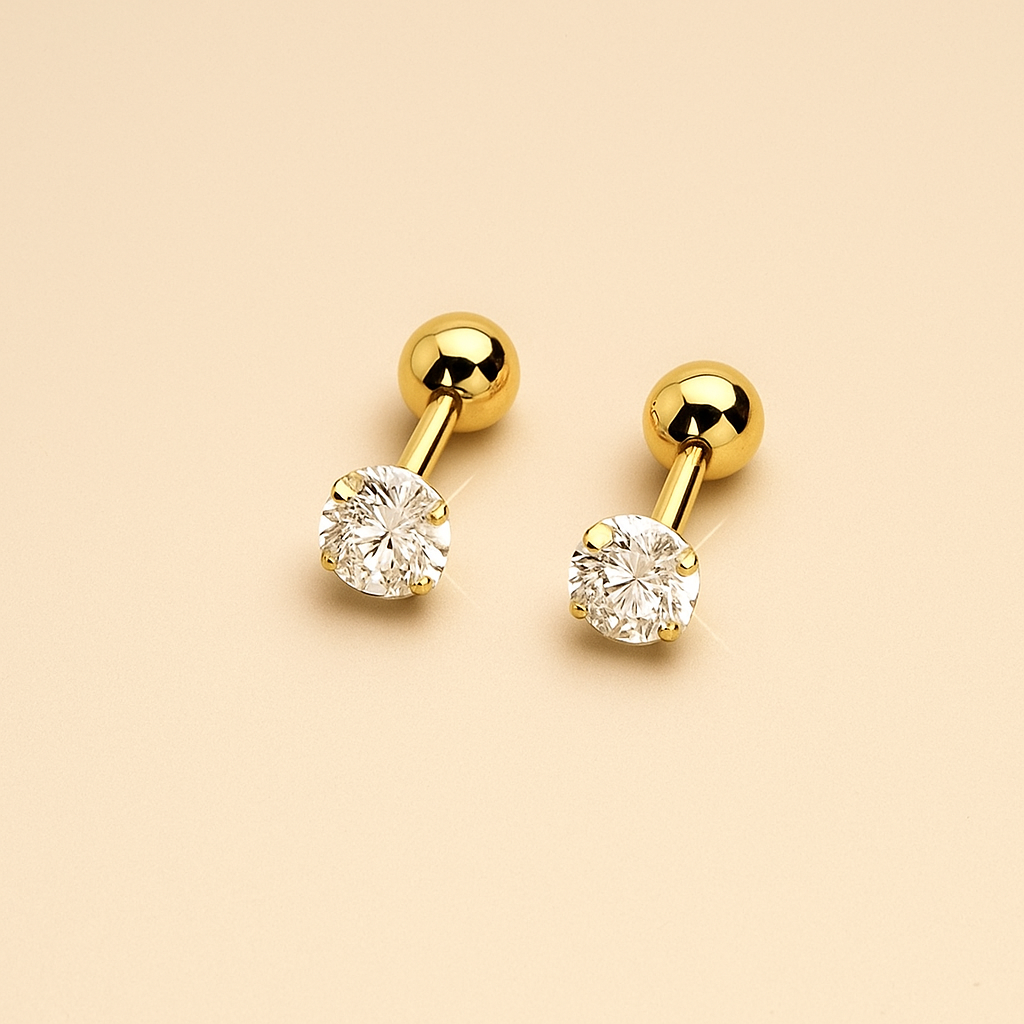 Minimalist Four-Claw Twisted Round Cubic Zirconia Stud Earrings