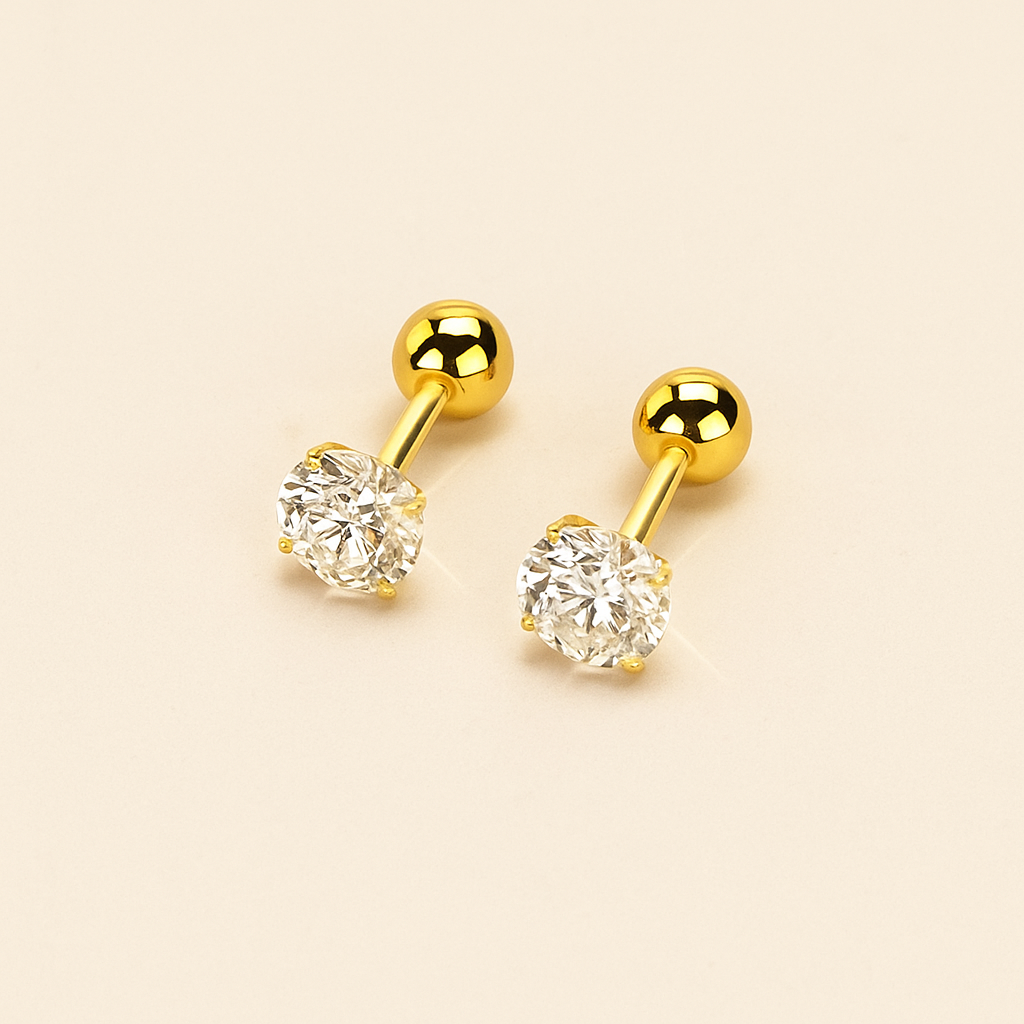 Minimalist Four-Claw Twisted Round Cubic Zirconia Stud Earrings