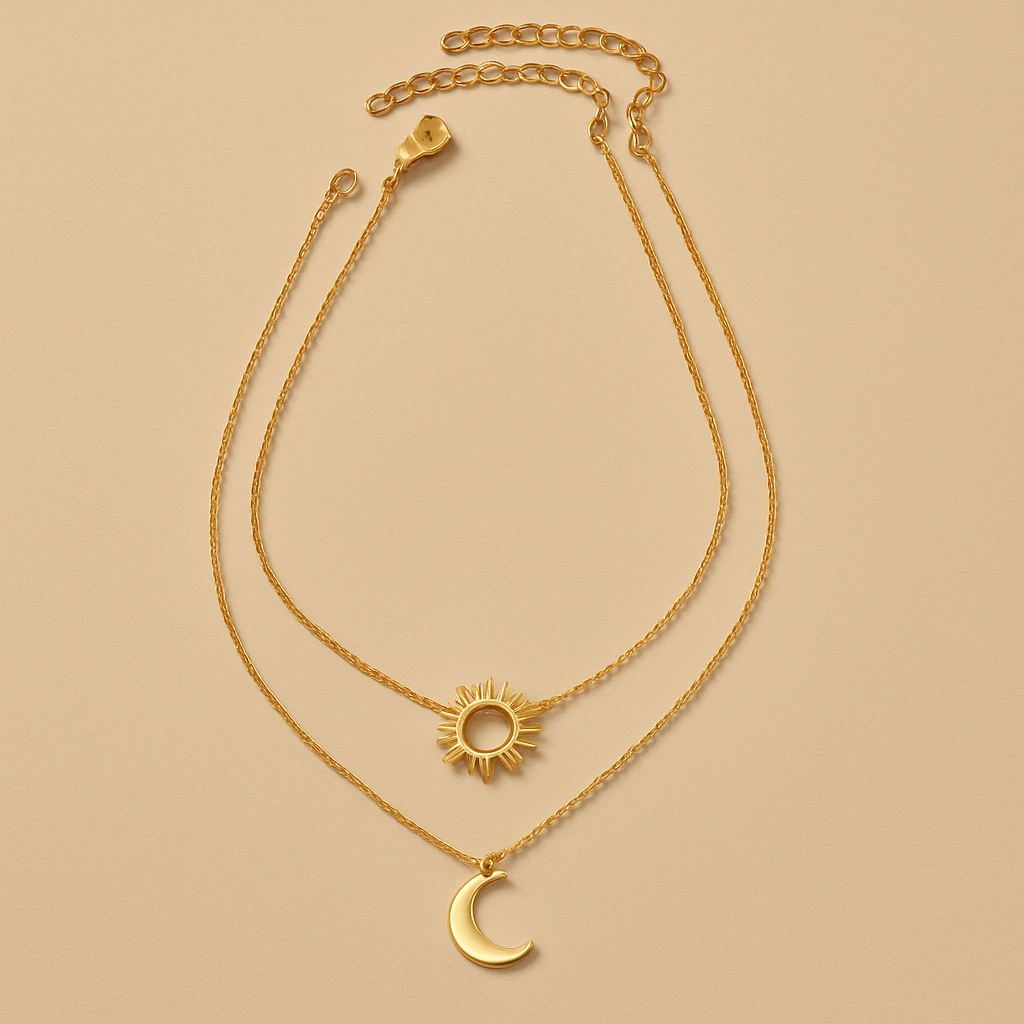 2pcs Elegant Sun & Moon Pendant Necklace Set