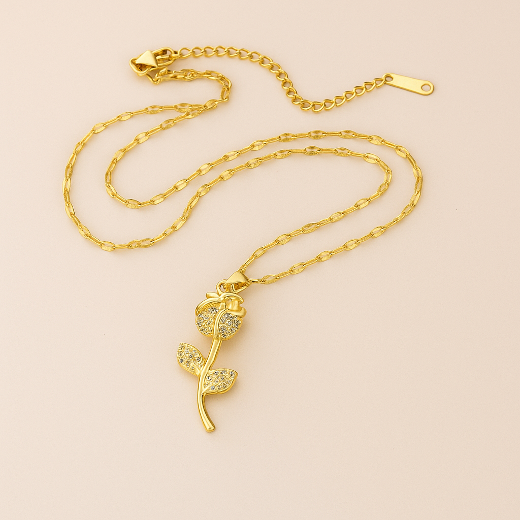 Elegant Rose Pendant Necklace with Sparkling Cubic Zirconia