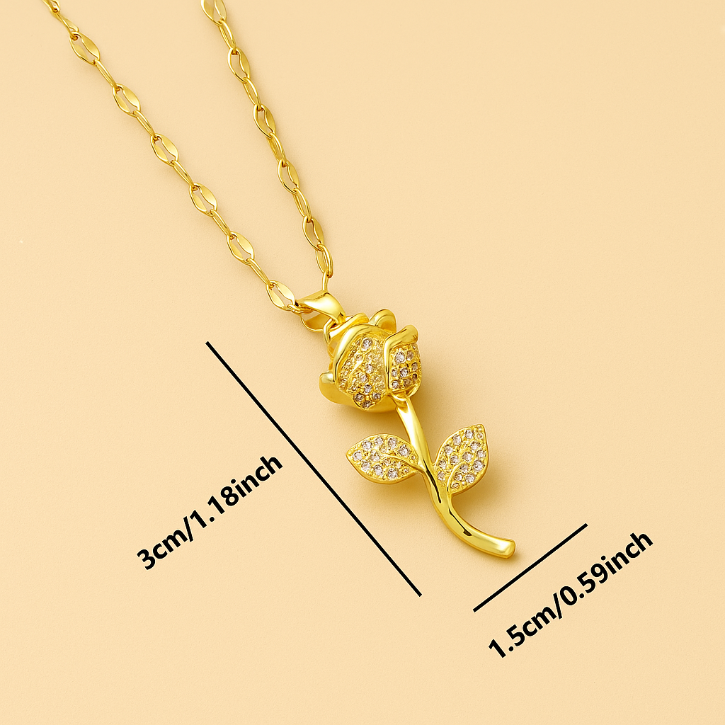 Elegant Rose Pendant Necklace with Sparkling Cubic Zirconia