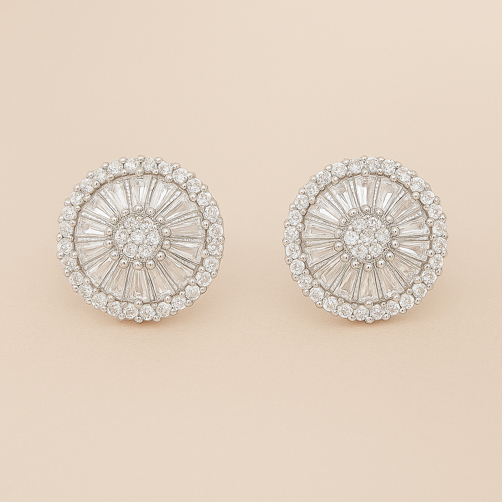 14K Gold-Plated Geometric Stud Earrings with Synthetic Zirconia