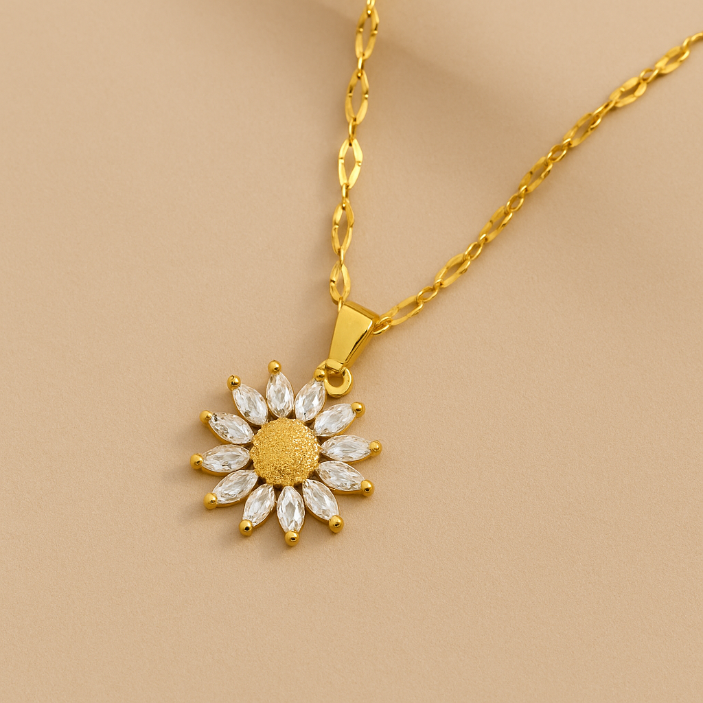 Golden Bloom Radiance 18K Gold Plated Sunflower Pendant Necklace