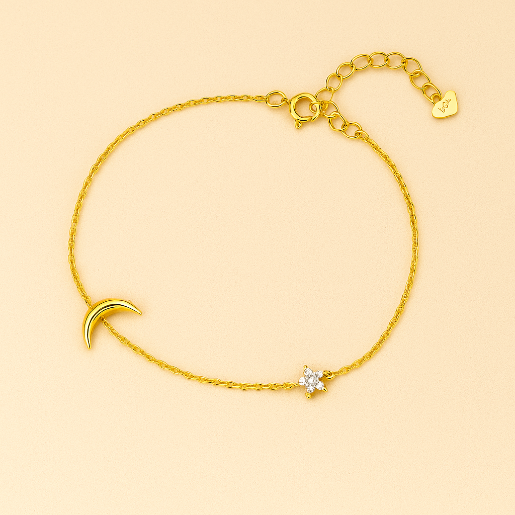 Sterling Silver Moon & Star Zirconia Bracelet