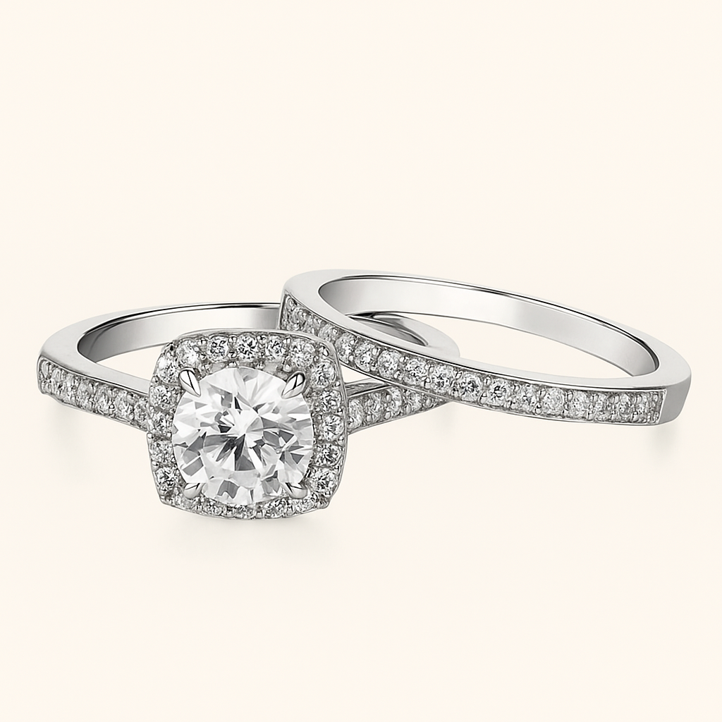 Luxurious & Elegant Gold Engagement Ring Set with Imitation Zirconia