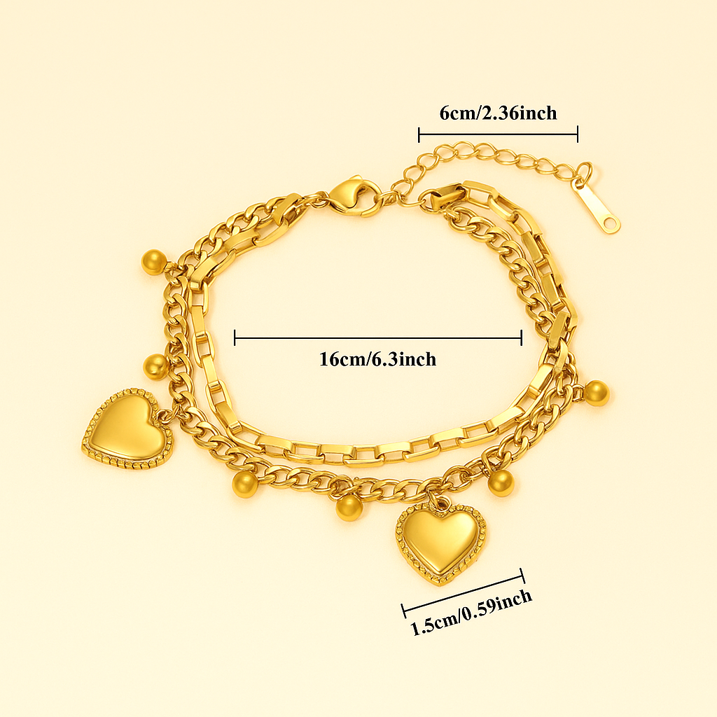 Golden Double-Layer Love Pendant Bracelet