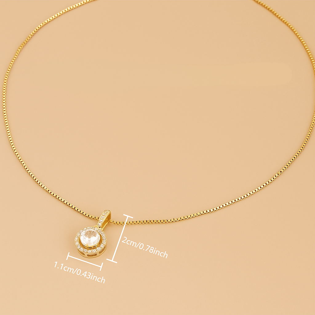 18K Gold Plated Round Halo Cubic Zirconia Pendant Necklace