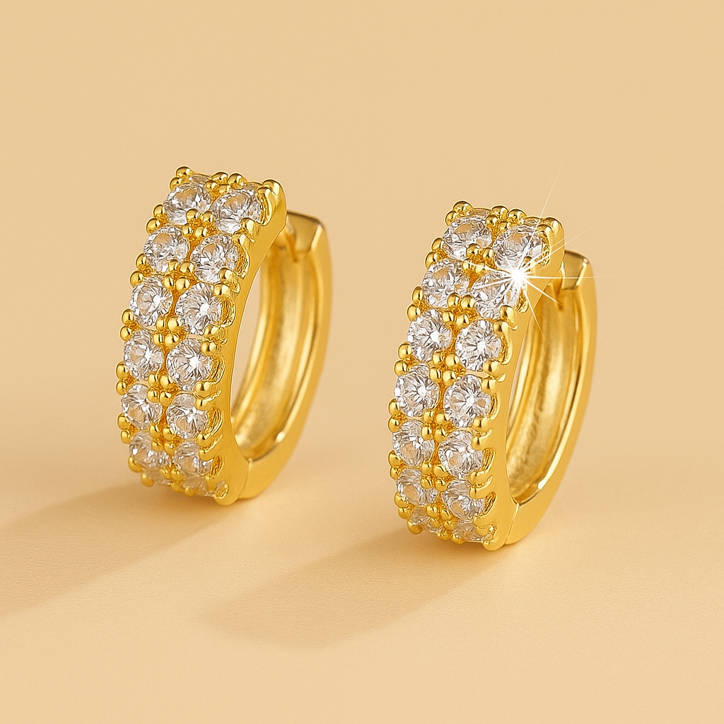 Golden Duo Hoops Earrings  18K Plated Sparkle Zirconia Earrings