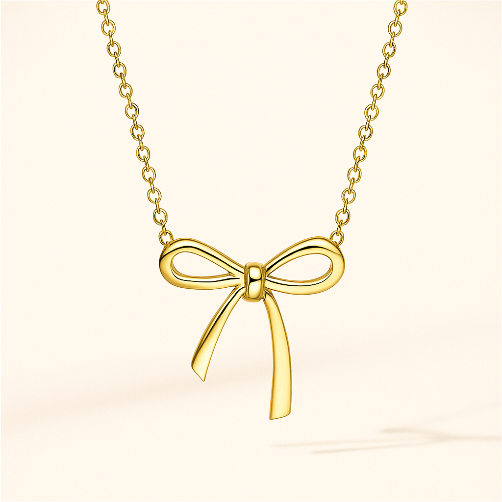 CharmKnot Delicate Gold Bow Necklace with Sophisticated Spark