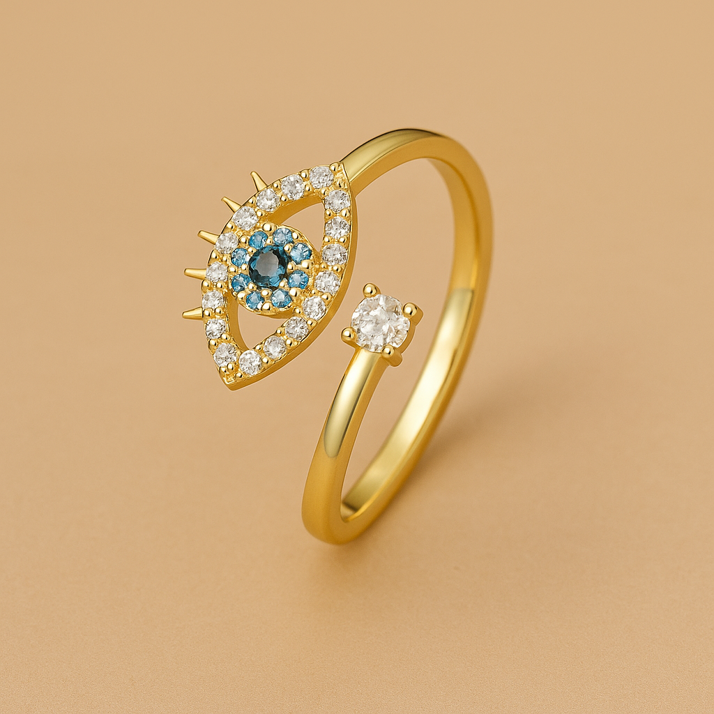 Celestial Eye Blue Gem Accent Ring for Luck & Style
