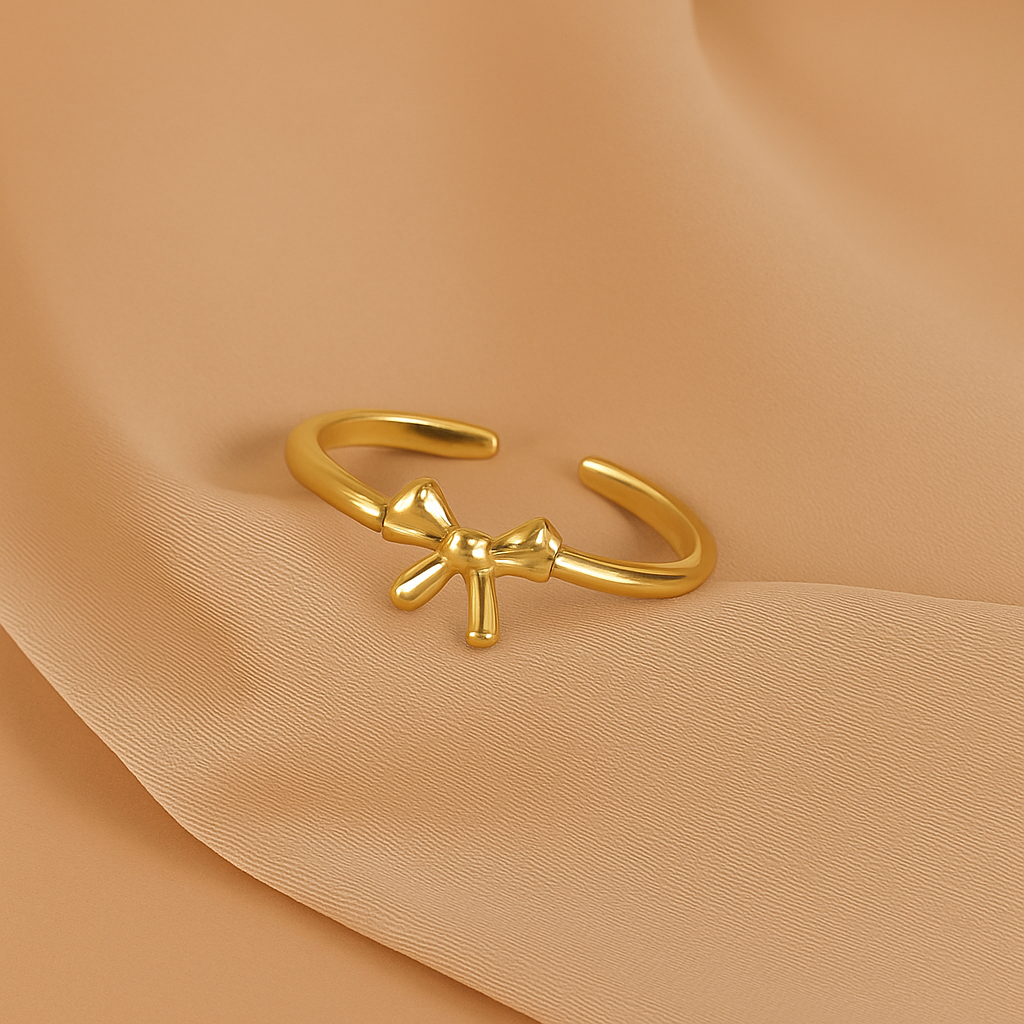 Ballet Charm Golden Bow Ring for Gifting & Glamour