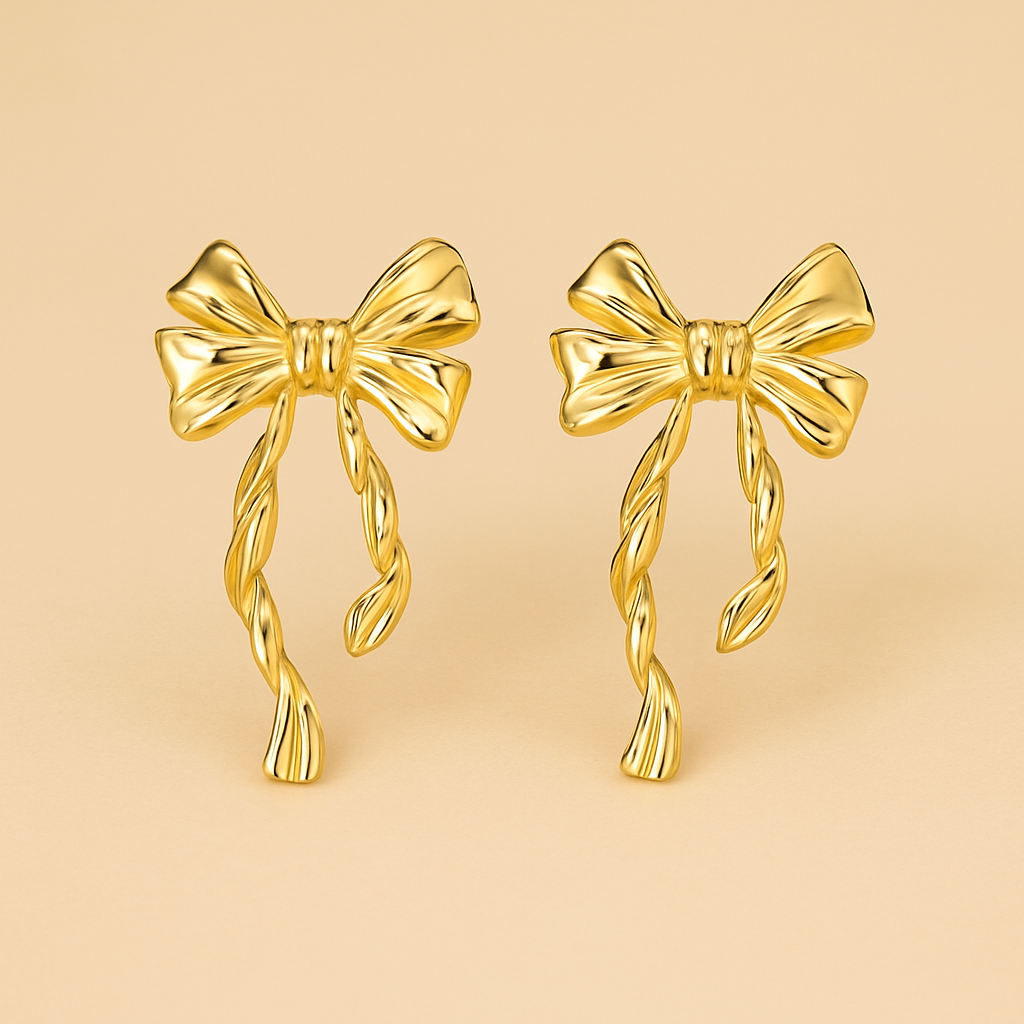 TwinkleTies Golden Bowknot Stud Duo for Effortless Charm