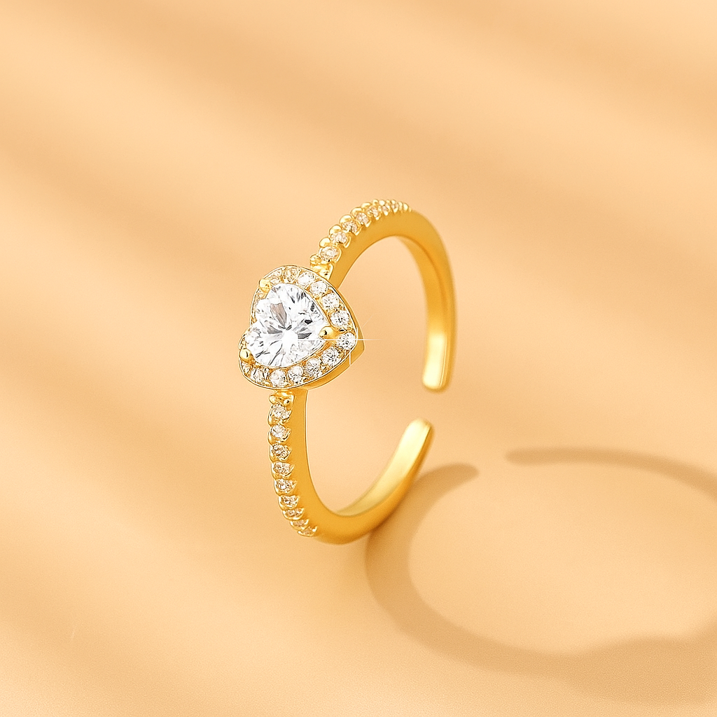 Gold Plated Curved Ring with Dazzling Zircon Charm
