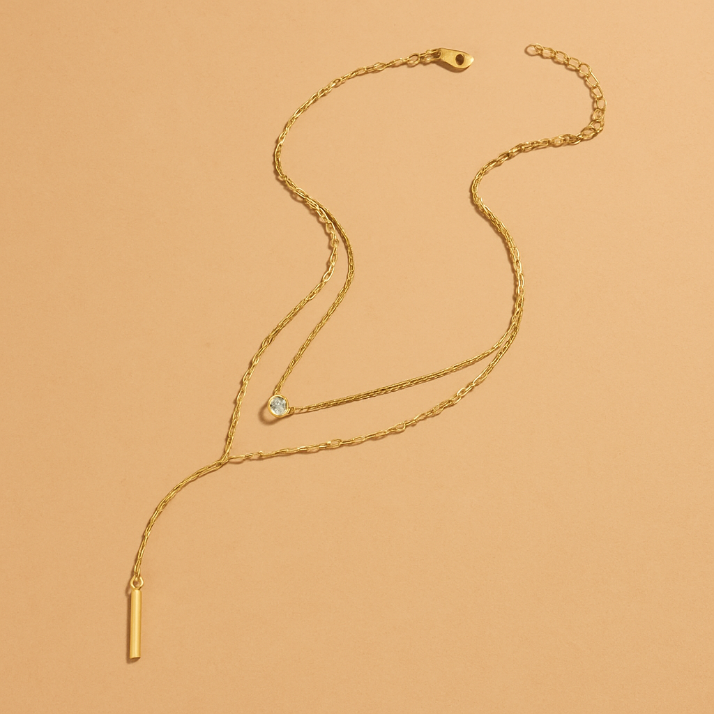 Golden Multi-Strand Pendant Necklace with Sparkling Rhinestone Accents