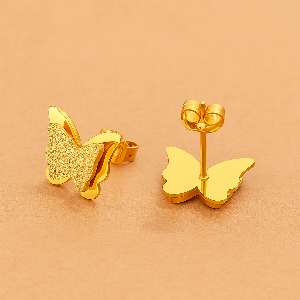 Golden Flutter Hypoallergenic Stainless Steel Butterfly Studs for Timeless Elegance