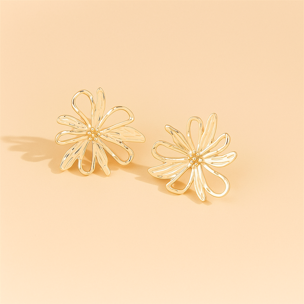 Petal Whispers Retro Inspired Golden Floral Cutout Earrings