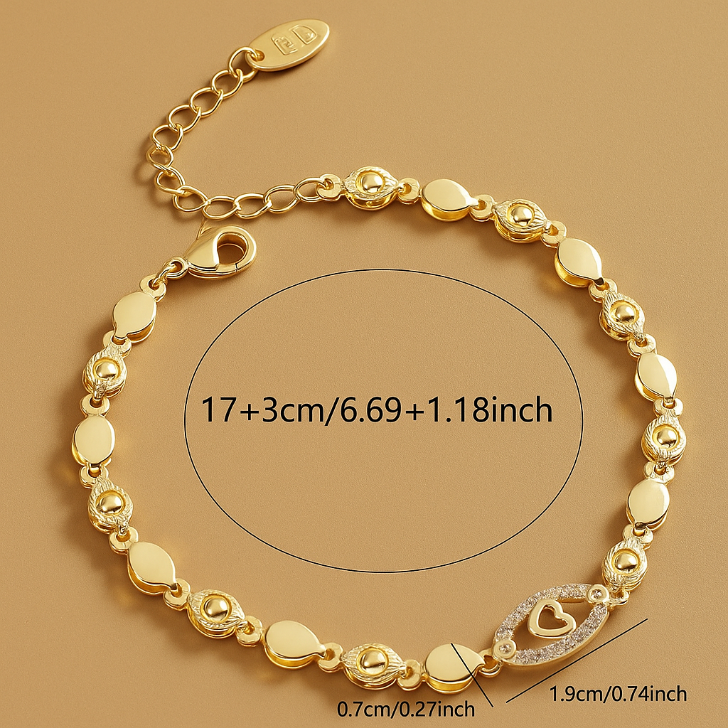 Sparkling Openwork 18K Gold Heart and Leaf Bracelet