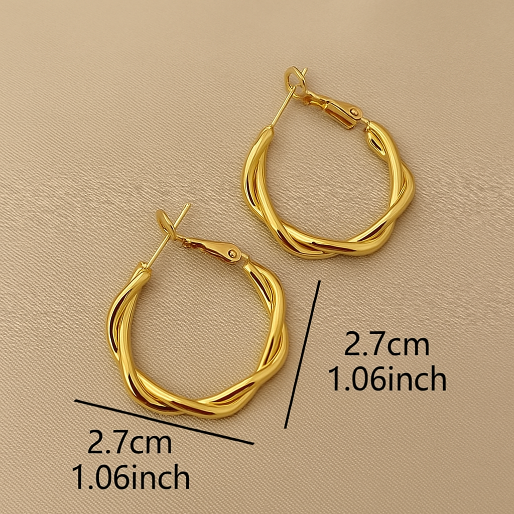 Golden Twisted Hoops – Minimalist Earrings