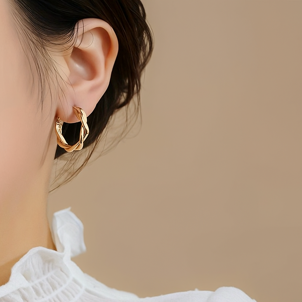 Golden Twisted Hoops – Minimalist Earrings