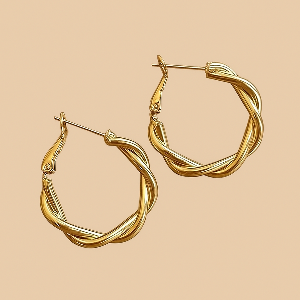 Golden Twisted Hoops – Minimalist Earrings