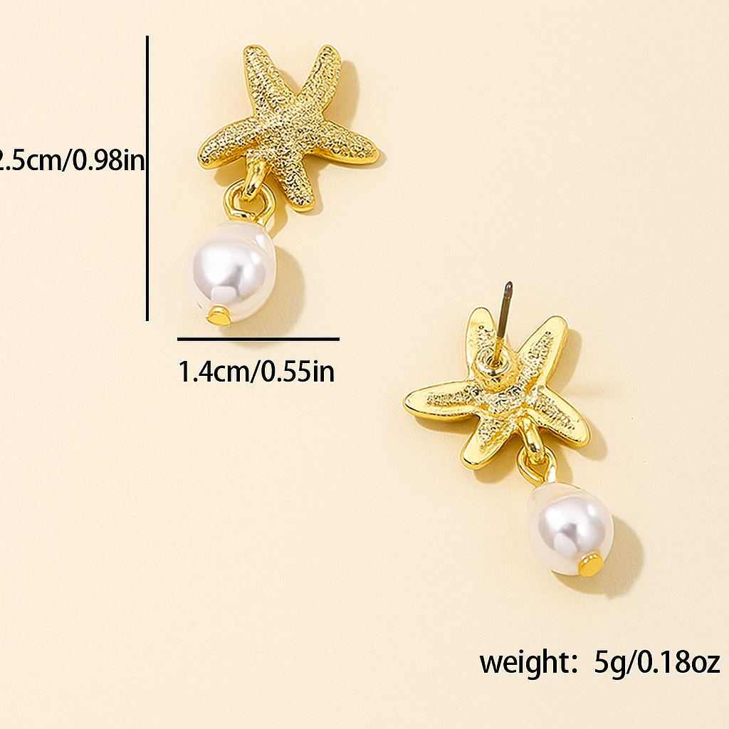 Faux Pearl & Starfish Tassel Earrings