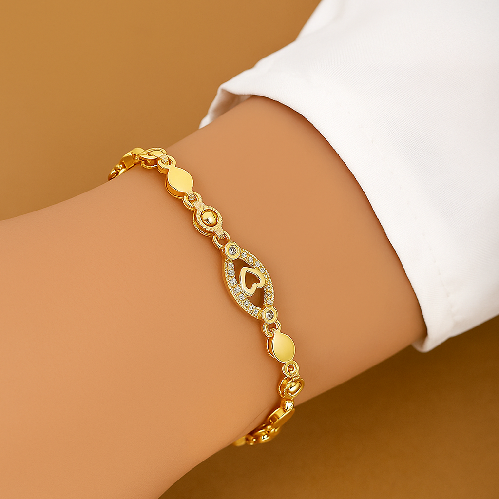 Cubic Zirconia Heart & Leaf Bracelet for Women