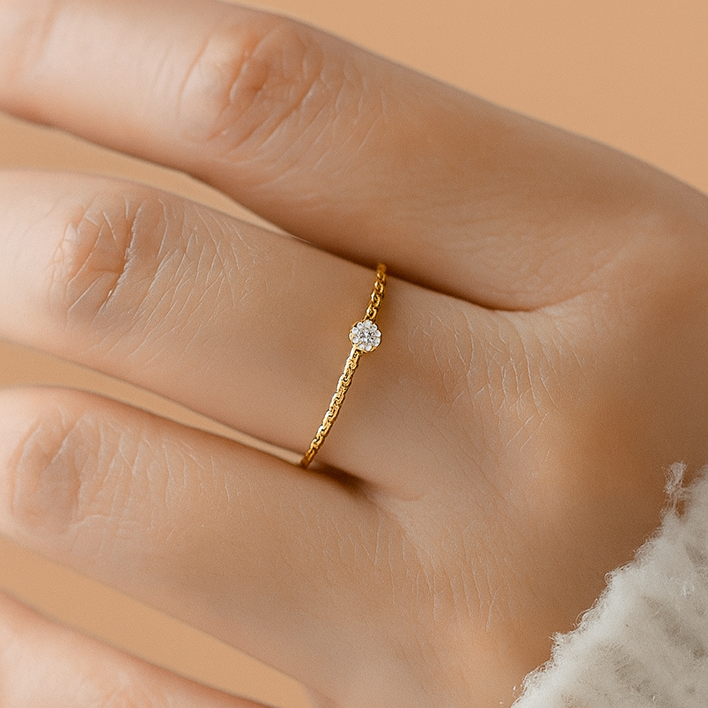 Gold-Tone Hammered Ring – Minimalist Rhinestone