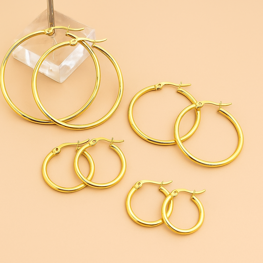 Golden Hoop Earring Set – 4 Pairs for Women