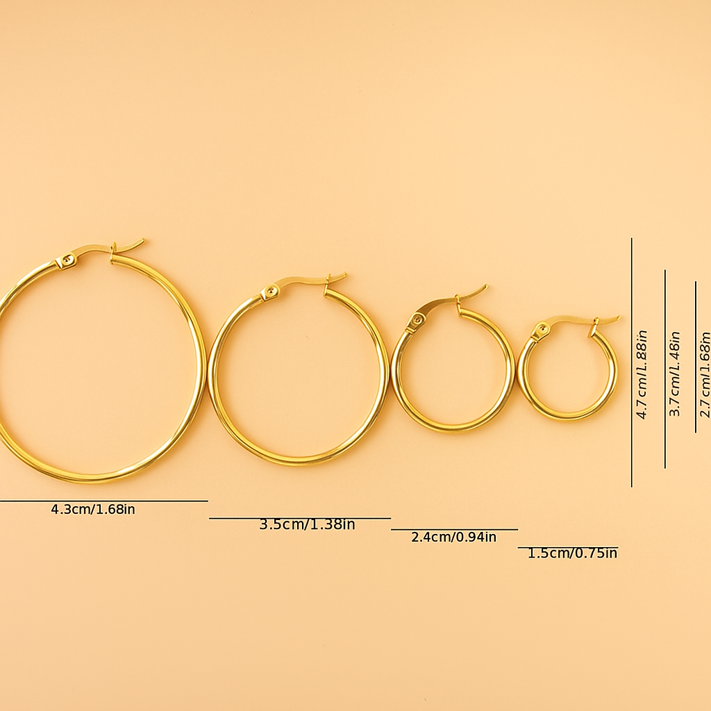 Golden Hoop Earring Set – 4 Pairs for Women