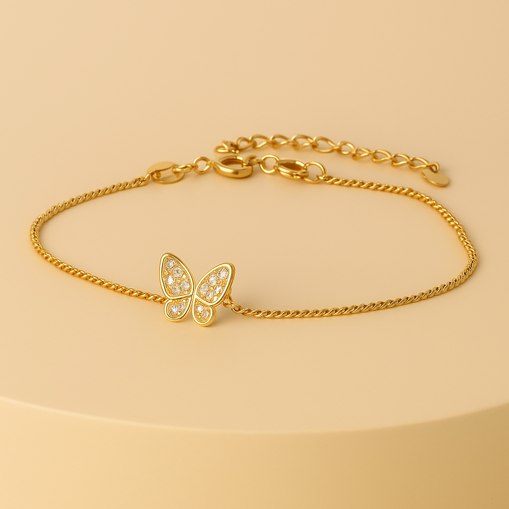 Elegant Butterfly Bracelet – Gold Toned Sparkling Zirconia