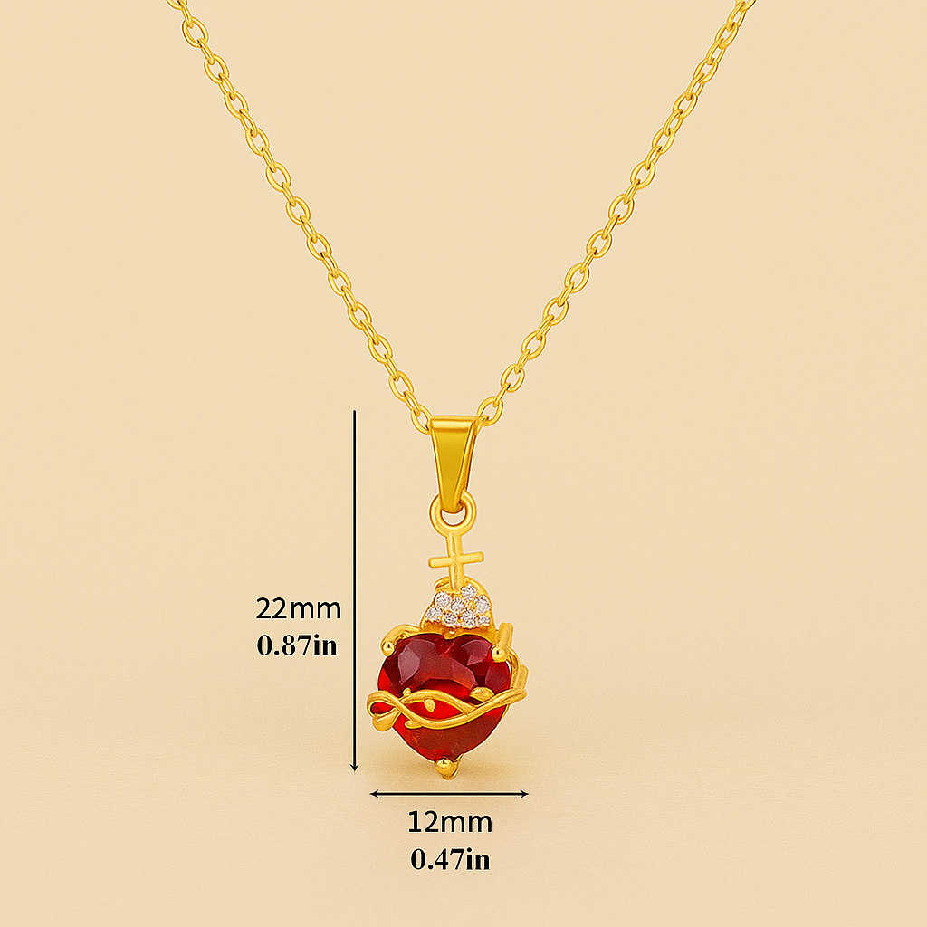 Gothic Red Heart Design Necklace with Synthetic Zirconia