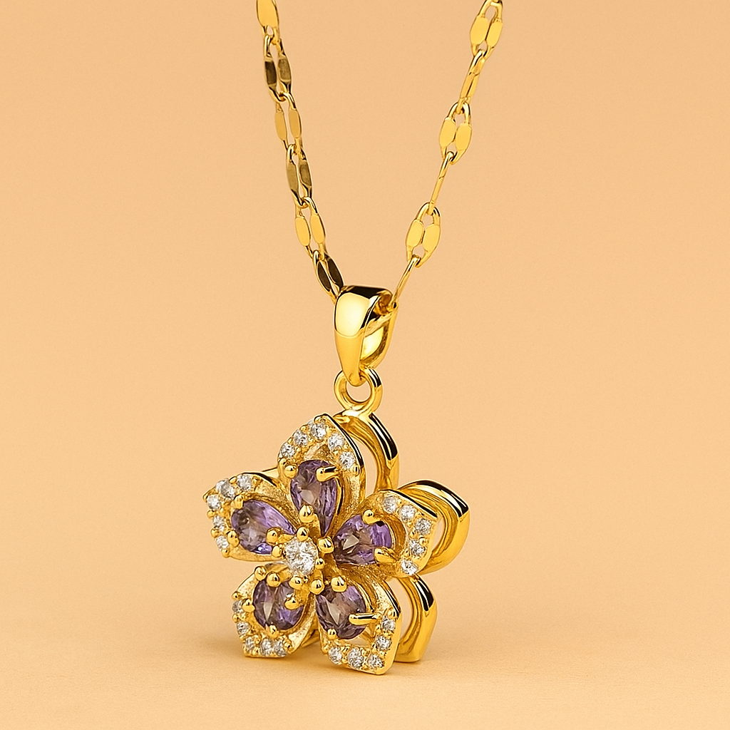 Elegant Rotatable Cherry Blossom Pendant Necklace