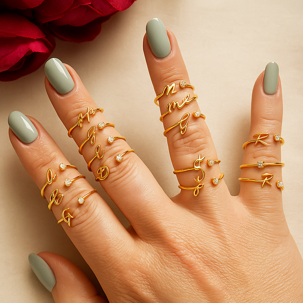 Adjustable A–Z Initial Letter Rings for Women