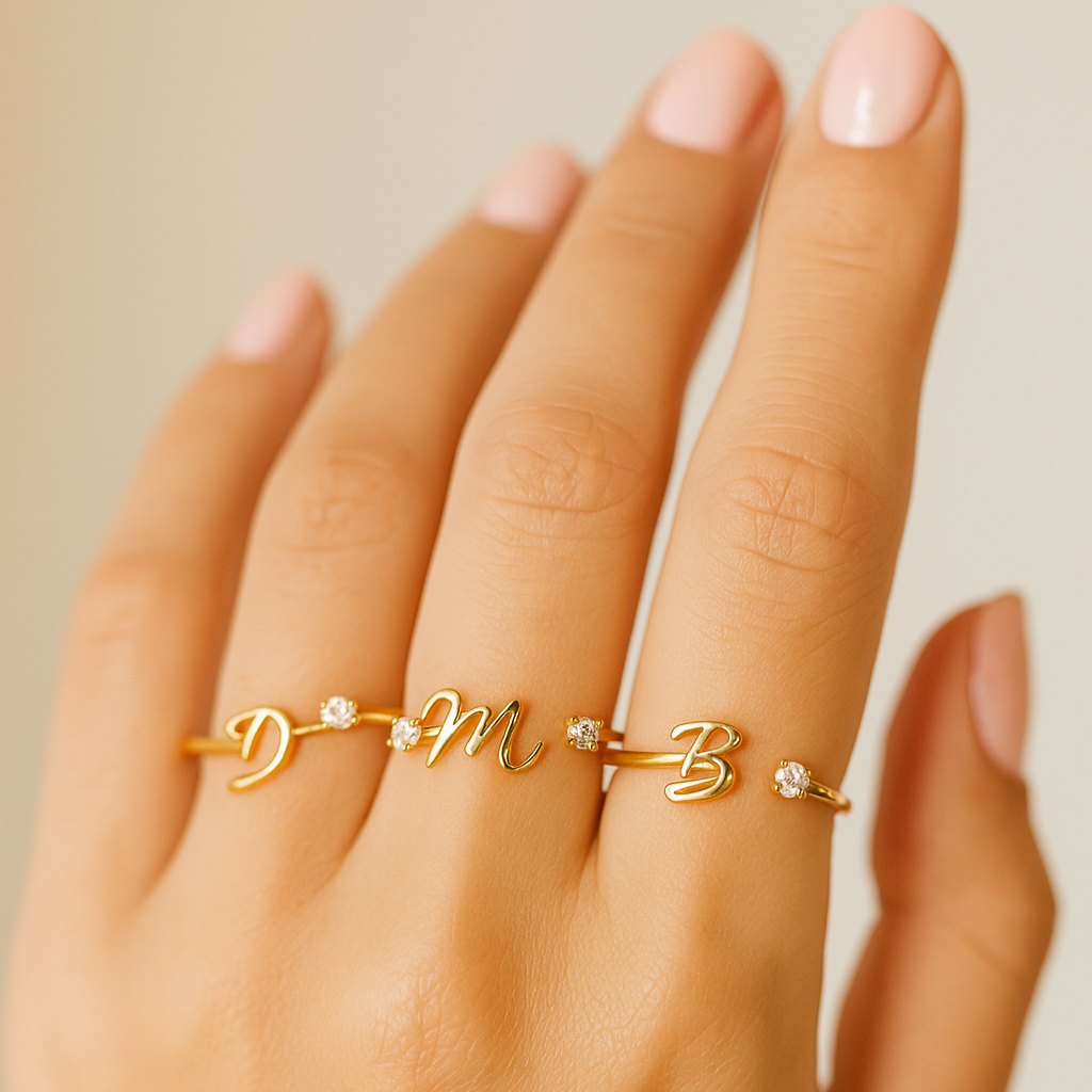 Adjustable A–Z Initial Letter Rings for Women