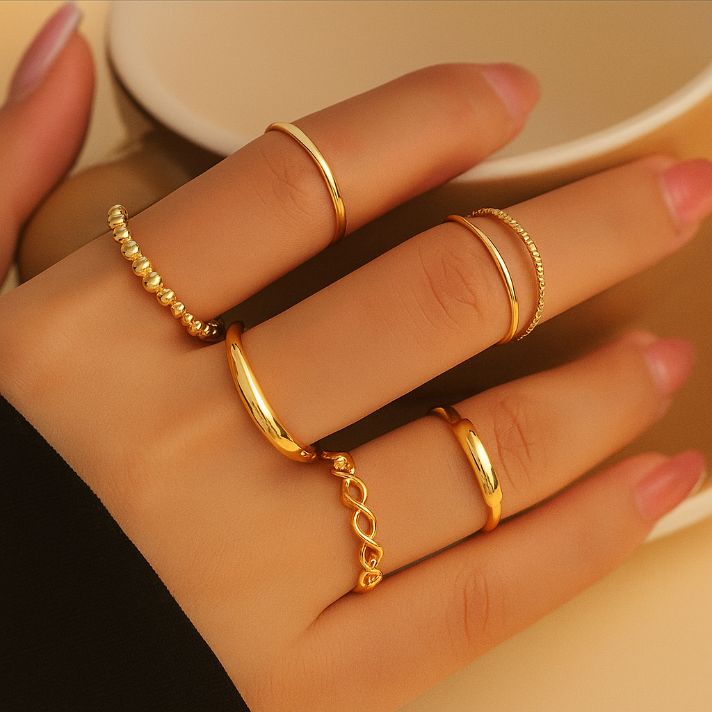 6-Piece Vintage Iron Ring Set for Women – Twisted & Stackable Chic Rings