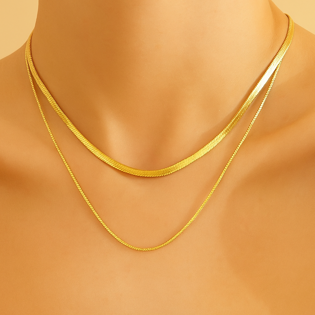 Elegant Double-Layer Necklace – Sleek Flat Chain for Men & Women