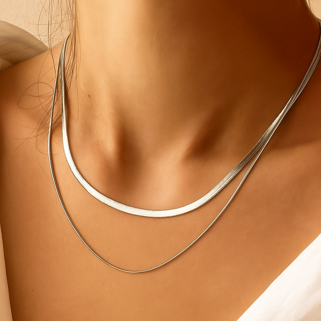 Elegant Double-Layer Necklace – Sleek Flat Chain for Men & Women